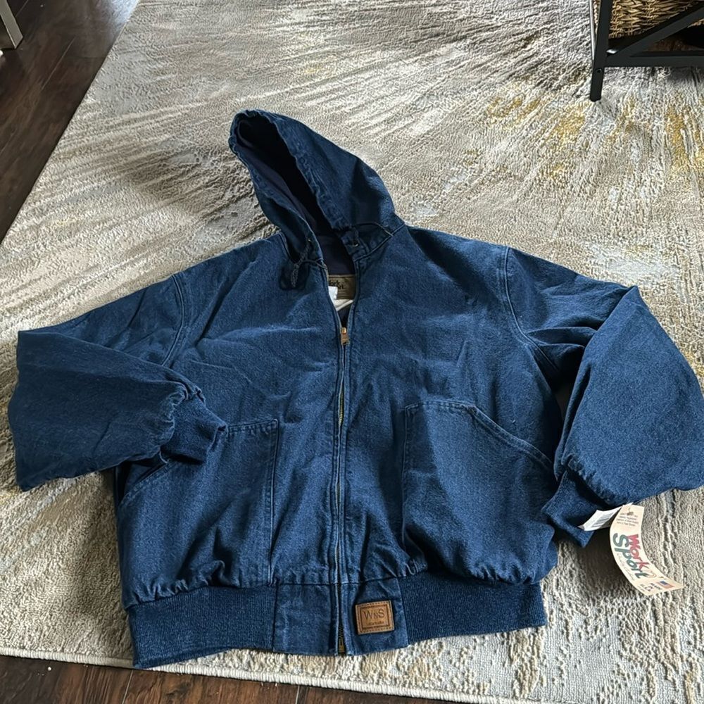 VTG Work N Sport hooded denim jacket size XL made in USA New with tags full zip